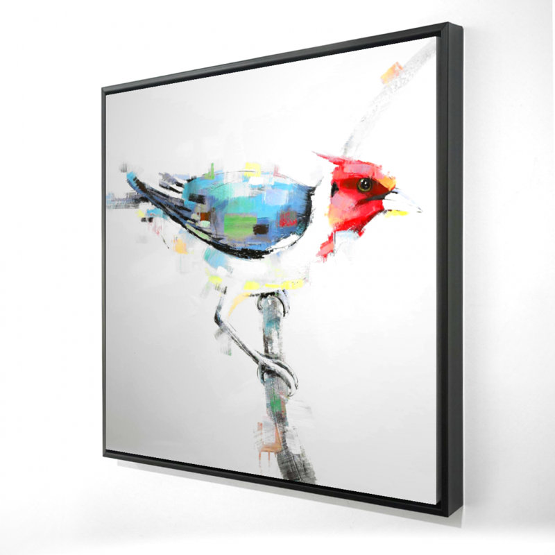 Colorful Woodpecker - Office Blue Framed Canvas Art Decor