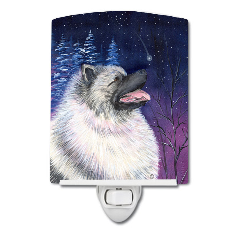 Éclairage de nuit en céramique starry keeshond