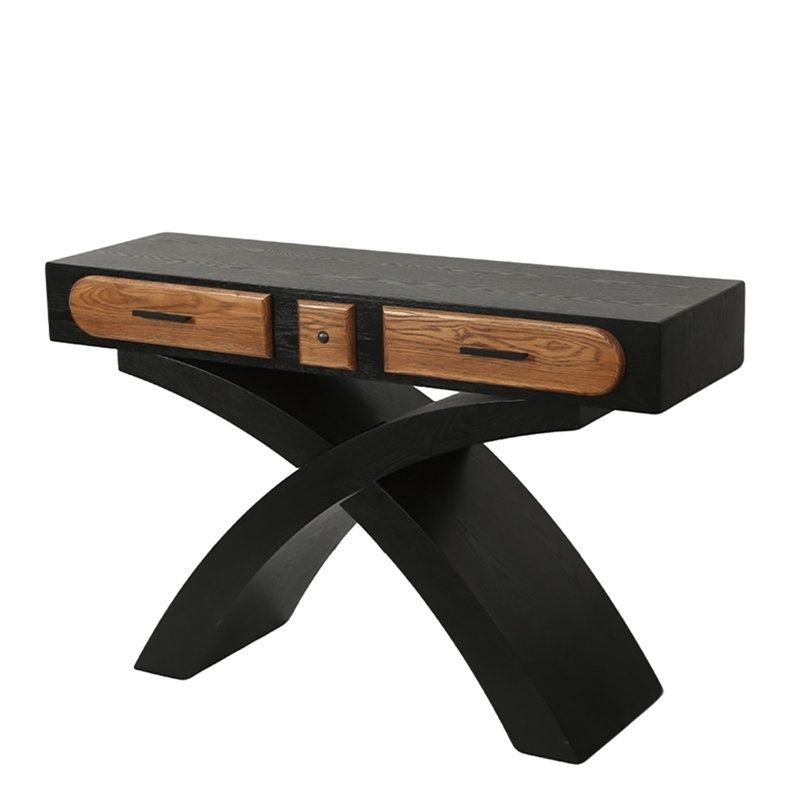 Console en frêne plaqué avec pieds croisés, Noir