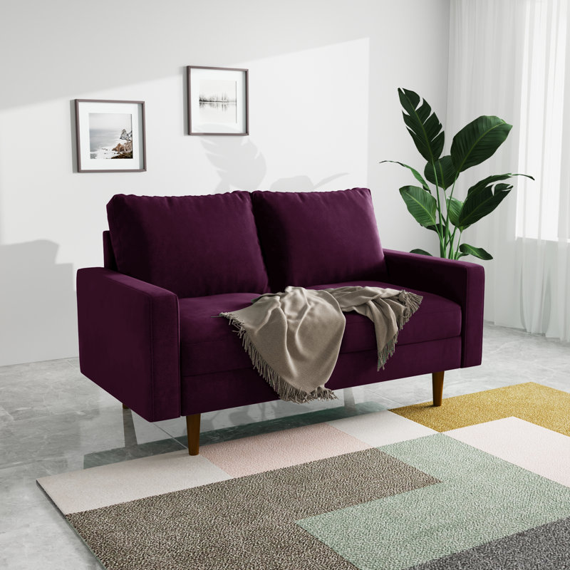 Merissa 58'' Velvet Square Arm Sofa Loveseat, Eggplant Velvet