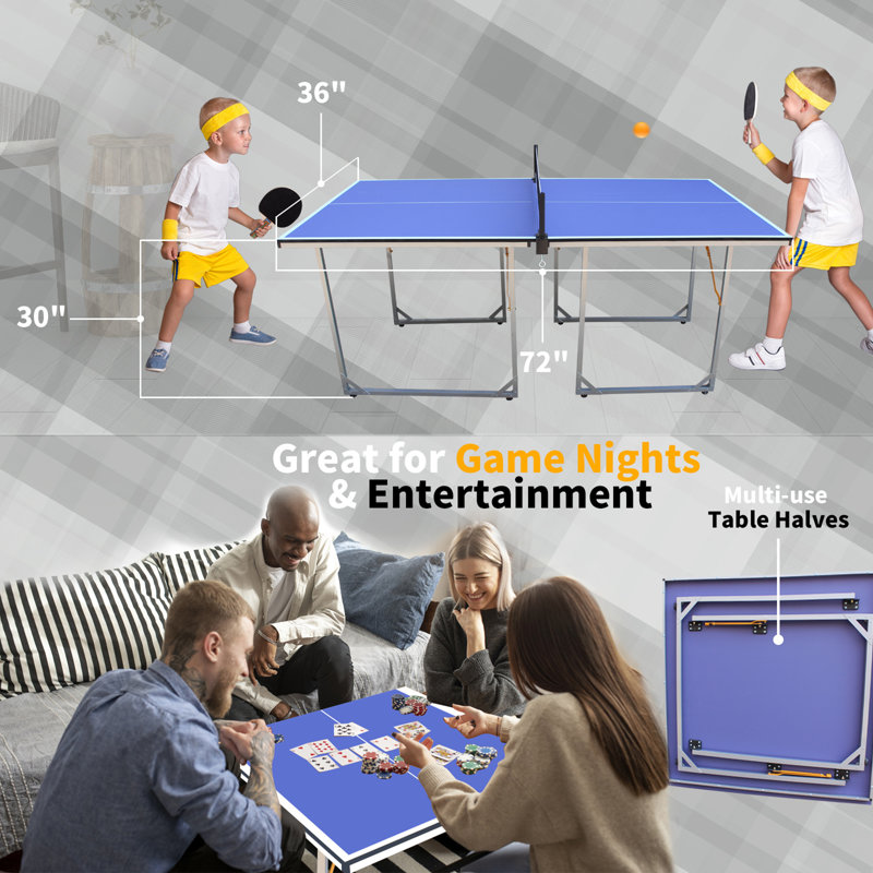 Mid-Size Table Tennis Table Foldable & Portable Ping Pong Table Set for Indoor & Outdoor Games with Net