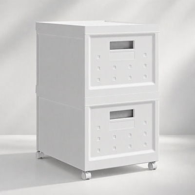 Ensemble de 2 boîtes à dossiers roulantes empilables pliables avec couvercles et 10 dossiers suspendus, organisateur de rangement en plastique portable pour la maison ou le bureau