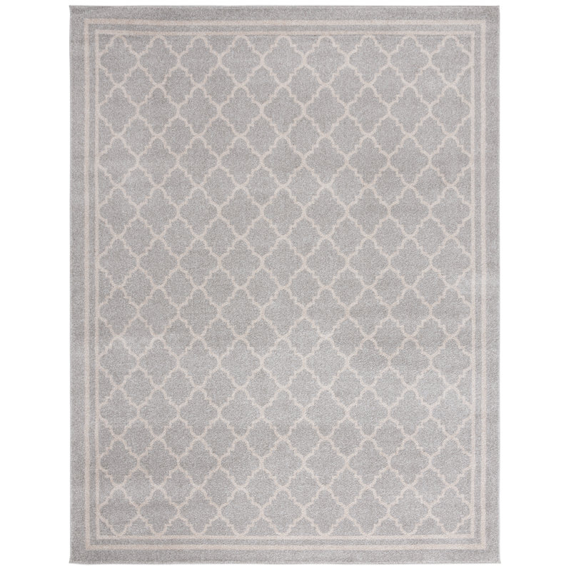 Tapis géométrique Ammundsen, Rectangulaire 8 pi x 10 pi, Gris clair/beige