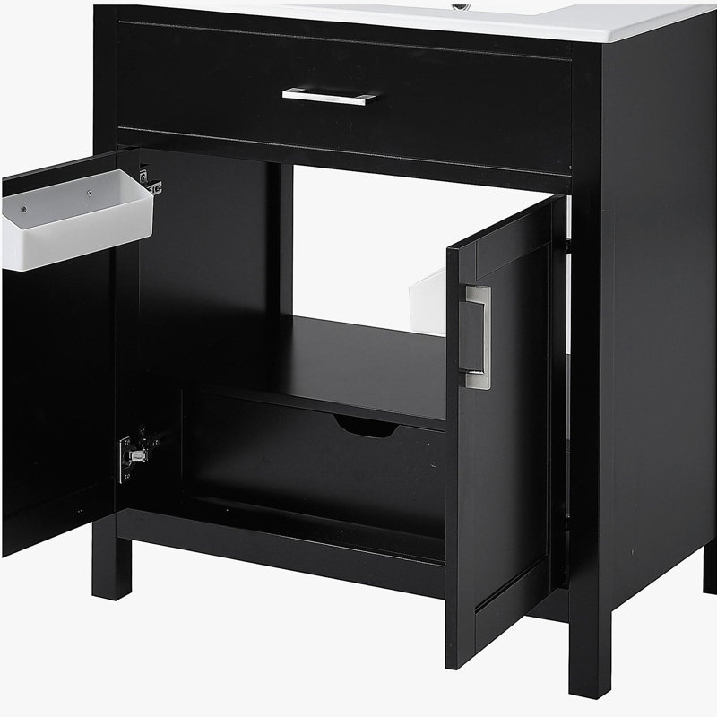 30-inch Bathroom Cabinet with Ceramic Sink and Ample Storage Space - Ideal for Small Bathrooms, Black