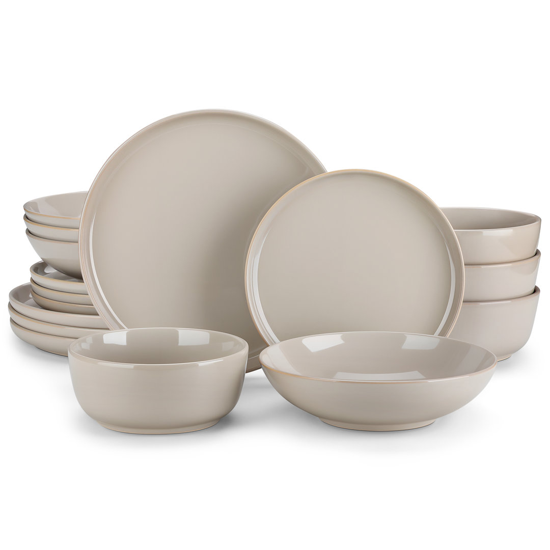 16-Piece Ceramic Dinnerware Set, Brown Dinnerware, Dinner Set Service For 4 People, Dinner Plates, Dessert Plates, Soup Plate And Bowls Set, Different