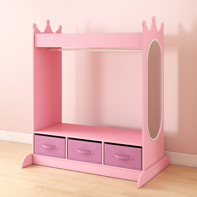 Armoire pour enfants de 34 po de large avec miroir Haught, Rose