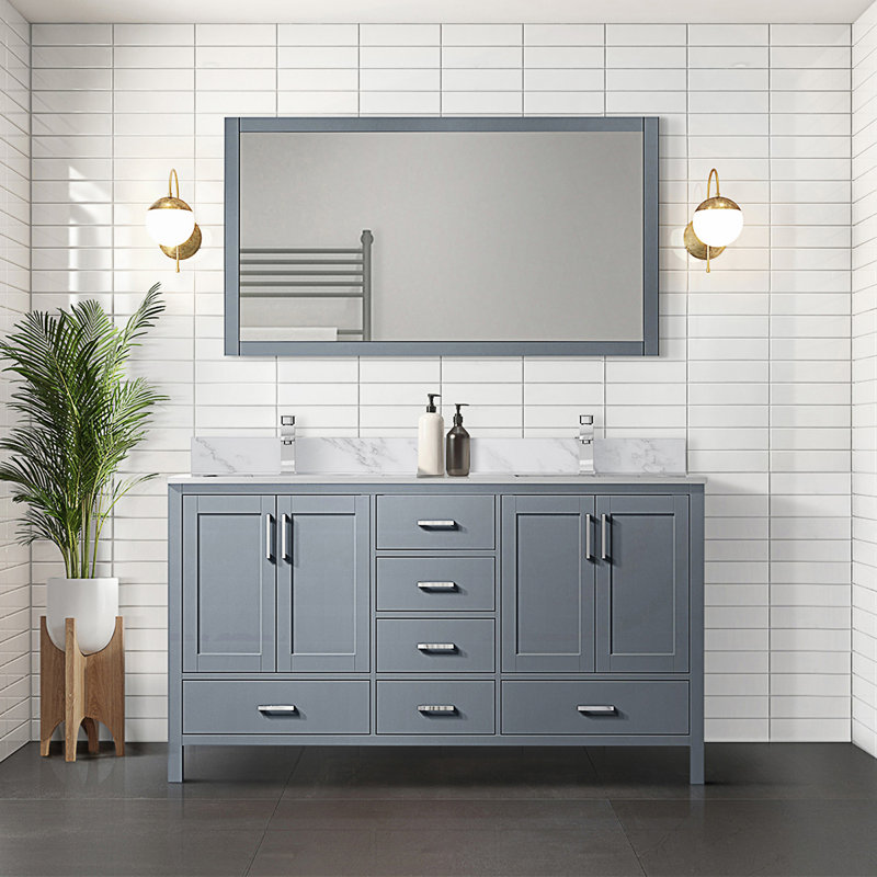 72 po X P 22 po D Meuble-lavabo double avec comptoir en marbre de Carrare et robinet, Gris foncé, 72"
