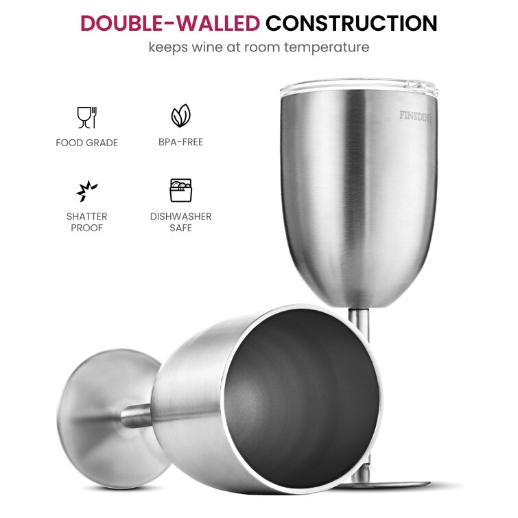 Wine Glass (2 Piece) Shatter Proof Stainless Steel Wine Goblet | Cocktail  Glass