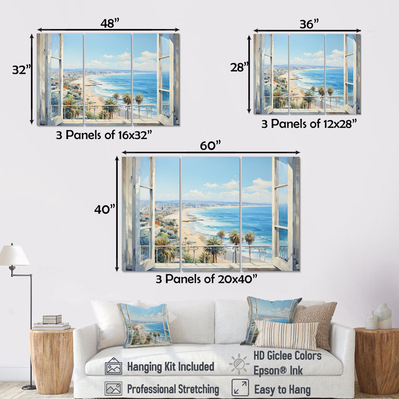 «California Shoreline Window View II - Los Angeles», art mural, Toile tendue, H 32 po x l 48 po x P 1 po