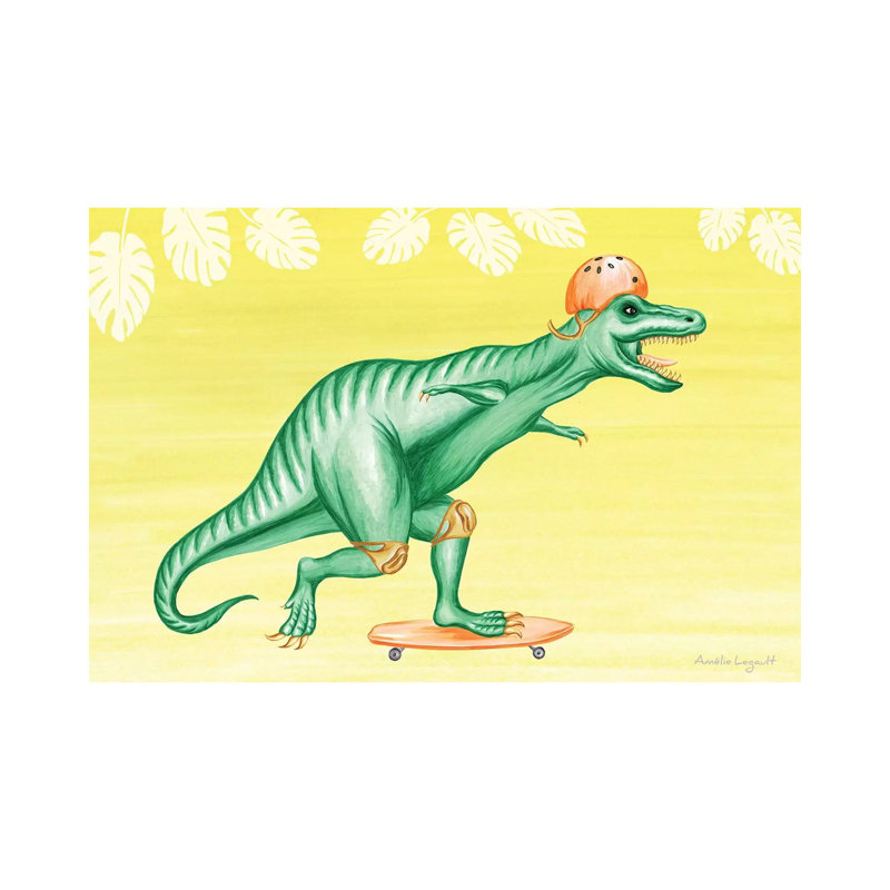 T-Rex On Skateboard by Amélie Legault - Wrapped Canvas Gallery-Wrapped Canvas Giclée, 20.32 cm H x 30.48 cm W