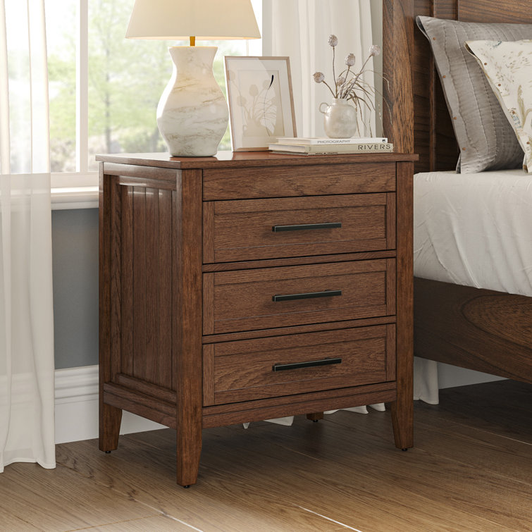 Giordana 28"W Transitional 3-Drawer Nightstand with Hidden Pull-out Drawer and Built-In Power Outlet