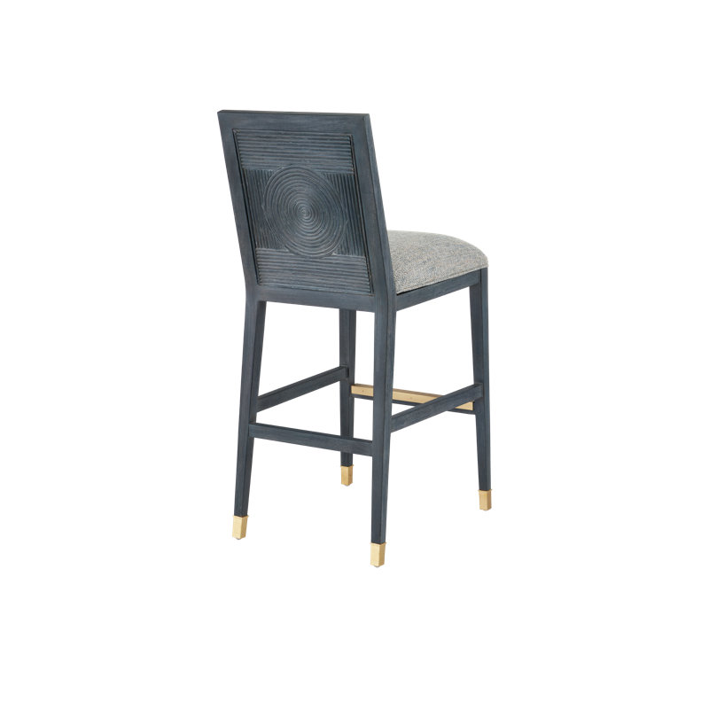 Santos Bar Stool, Barrett Dusk, Gray/Vintage Navy/Satin Brass, Bar Stool (30" Seat Height)