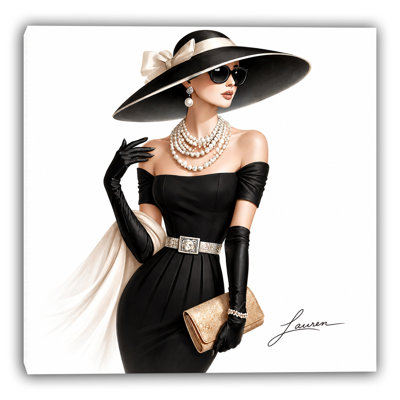 Chic Fashion Woman Canvas Wall Art, Teal Boutique Glam Portrait, Modern Wrapped Canvas Decor GT15400