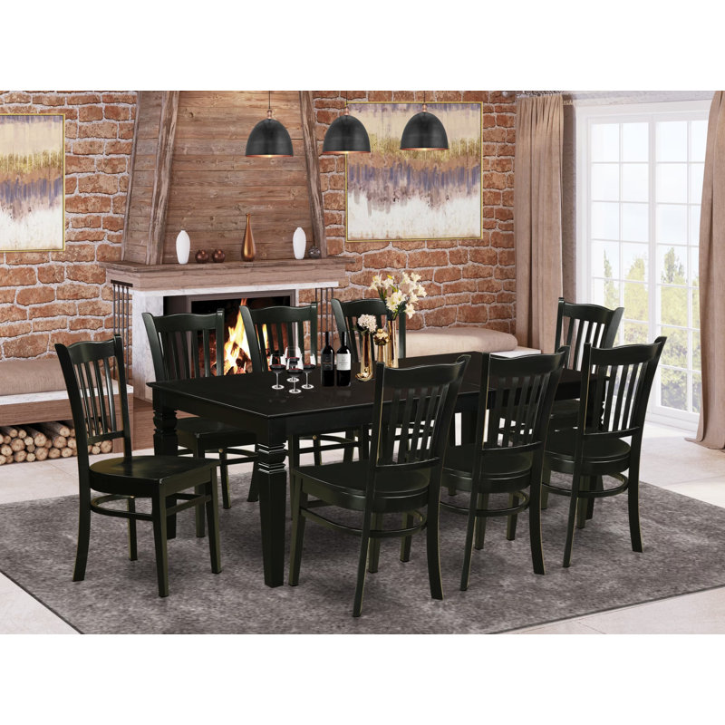 9 Piece Modern Dining Table Set Includes a Rectangle Wooden Table with Butterfly Leaf and 8 Dining Chairs, 42x84 Inch, Black