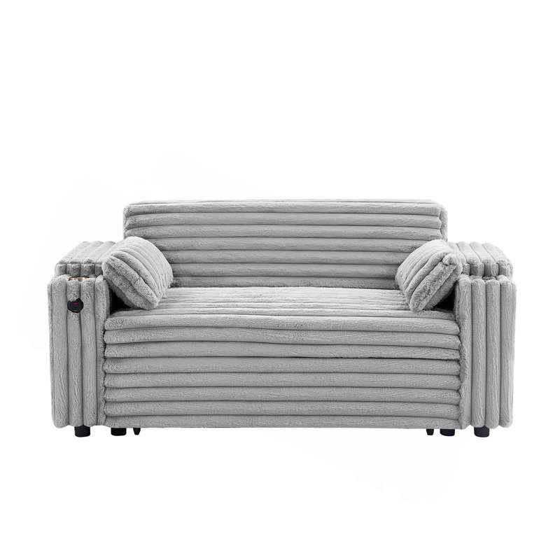 Canapé-lit en velours côtelé gris clair avec lit escamotable, Gris clair