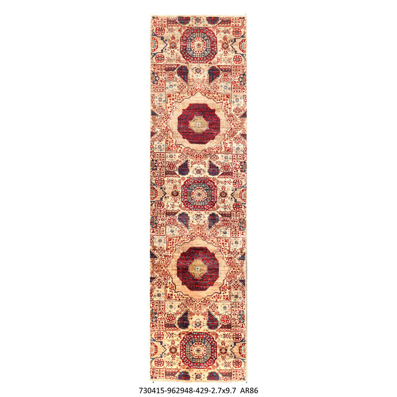 Tapis oriental en laine noué à la main en rouge / beige / bleu