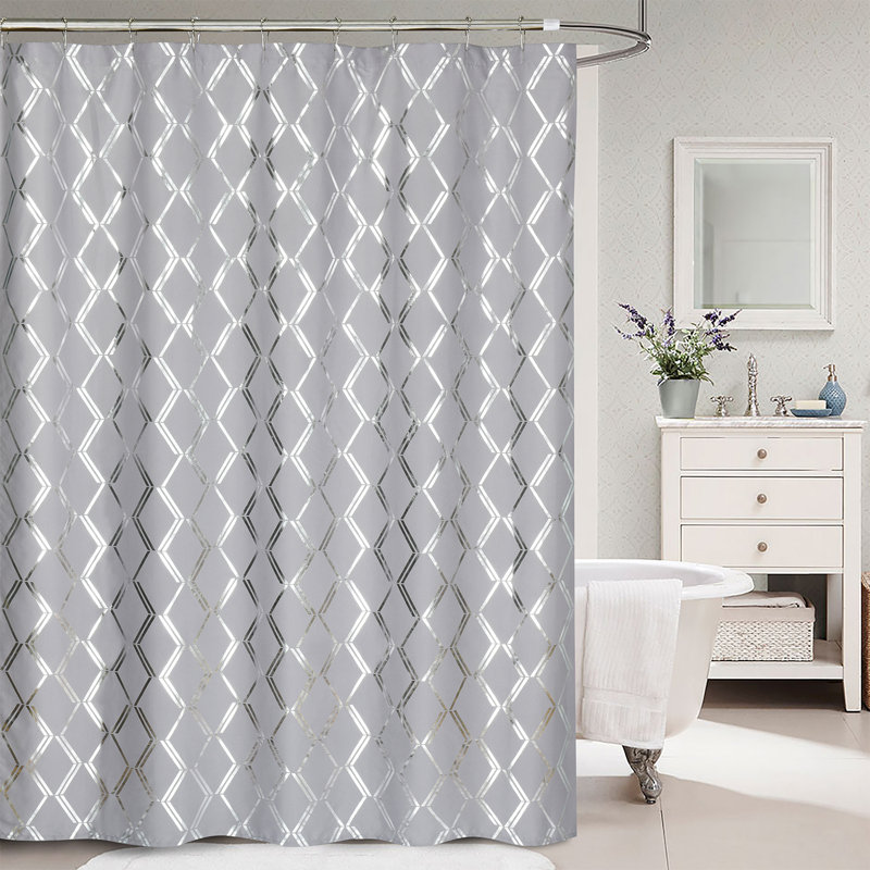 Geometric Shower Curtain, Gray/Silver