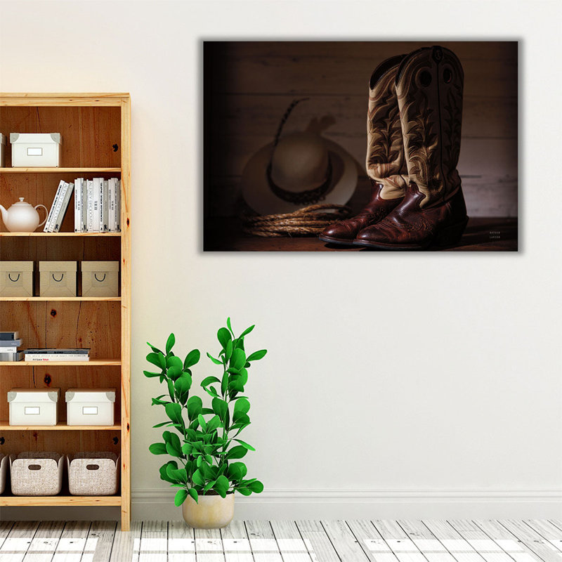 Cowboy bottes X - reproduction d'art sur toile, H 20 po x l 30 po