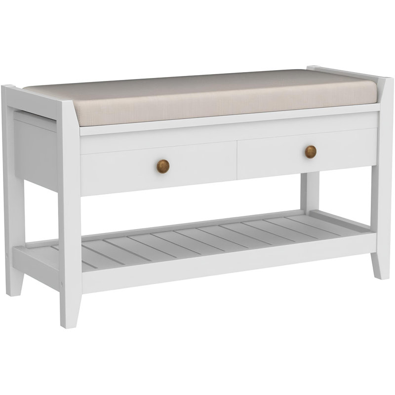 Table de bout rembourrée avec tiroirs de rangement et range-chaussures Etom, Blanc