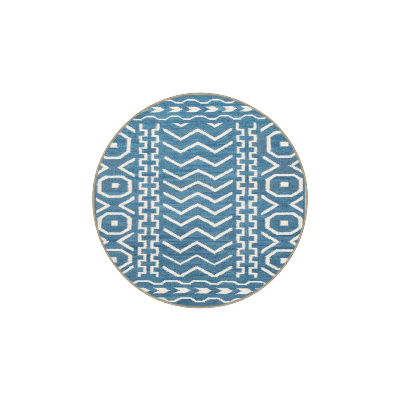 Geometric Blue Themed Woven Base Washable Carpet, Runner 3'4" x 9'11"