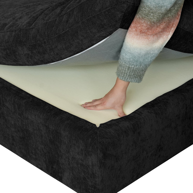Slipcovered Upholstered Modular Sofa With Ottoman, 29.53" H x 155.9" W x 77.95" D, Dark Charcoal