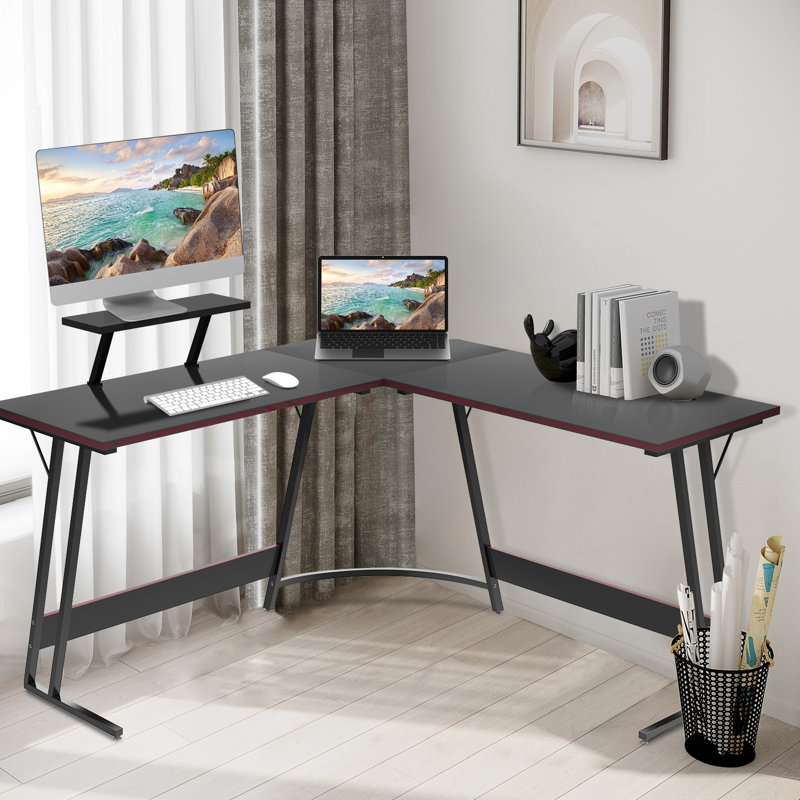 Vanesa 120cm L-Shape Computer Desk Metal Base Corner Gaming Desk Large PC Writing Table, Black, 29.5" H x 47.2" W x 47.2" D