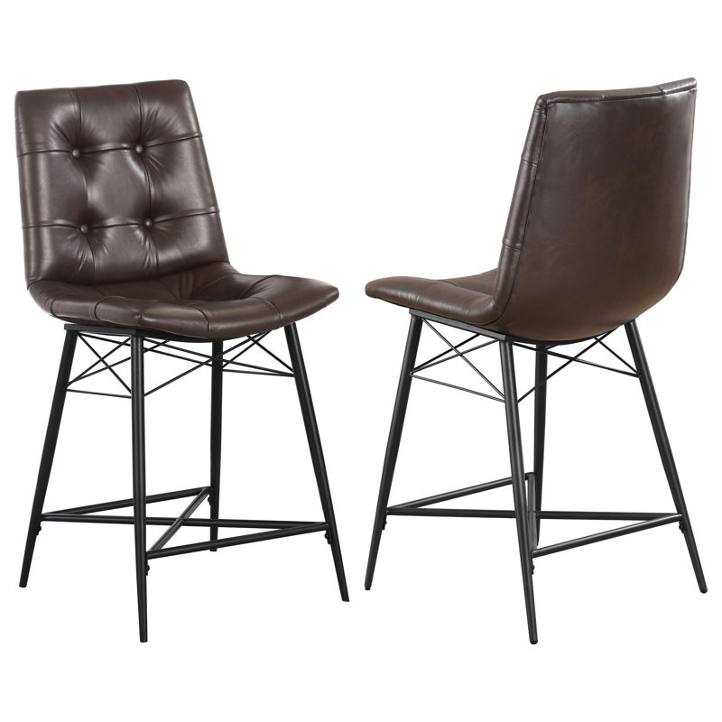 Tabouret de comptoir rembourré 24,75 po avec structure en métal Aiken, Brun