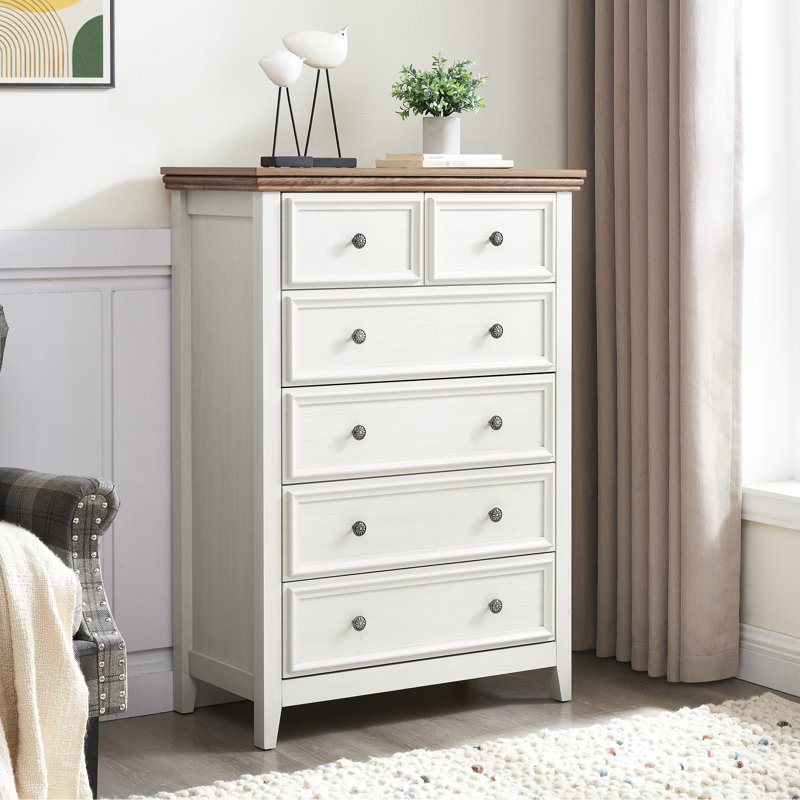 Commode beige 6 pour la chambre à coucher - Intérieur spacieux avec matériau de rangement à poignée rétro et rails de tiroir silencieux