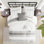 Housse de couette en coton très grand / très grand - gris + blanc 100% coussins texturés à rayures tissées Attaches internes Entretien facile sans machine à laver à la vapeur Blanc / gris 5 pièces Fermeture à boutons de substances nocives