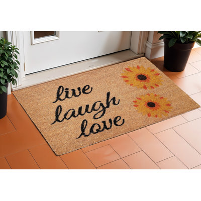 Paillasson 17 po x 29 po à motif floral jaune naturel Live Love Laugh