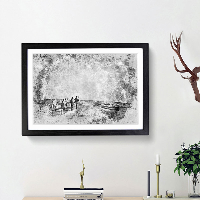 Camels on the Move in Abstract - Picture Frame Painting Print, 48cm H x 65cm W x 2cm D, Black Framed