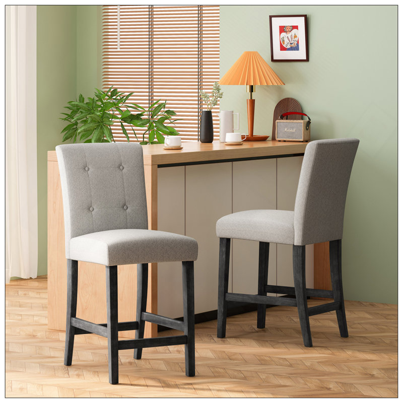 Ensemble de 2 tabourets de comptoir capitonnés contemporains en tissu, gris clair, Gris clair, Gris