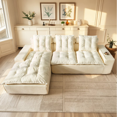 106.30" Wide L-Shaped Chenille Modular Sectional Sofa with Chaise, Cloud Deep Seat Convertible Couch for Living Room
