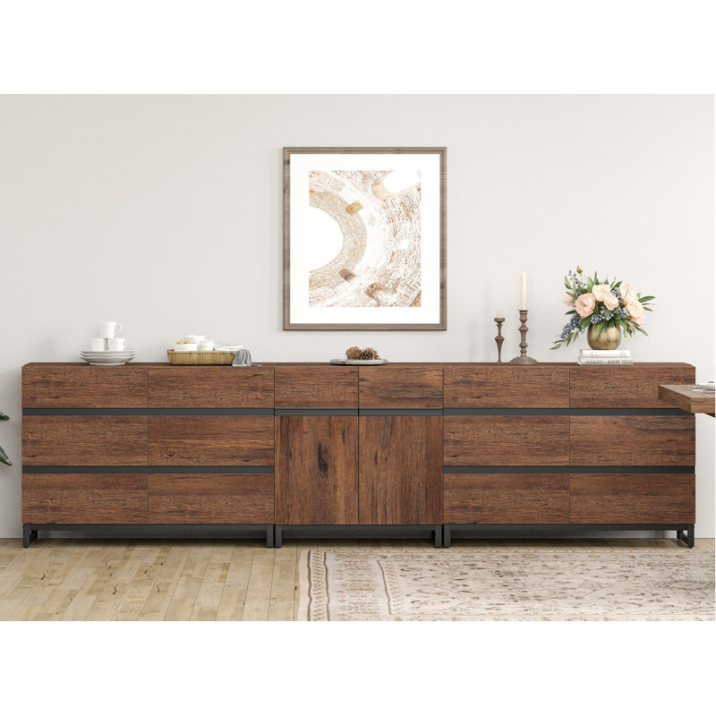 3 In 1 Modern Sideboard With 12 Drawers,Storage Cabinet With Adjustable Shelves, Coffee Bar Cabinet For Living Room, Kitchen