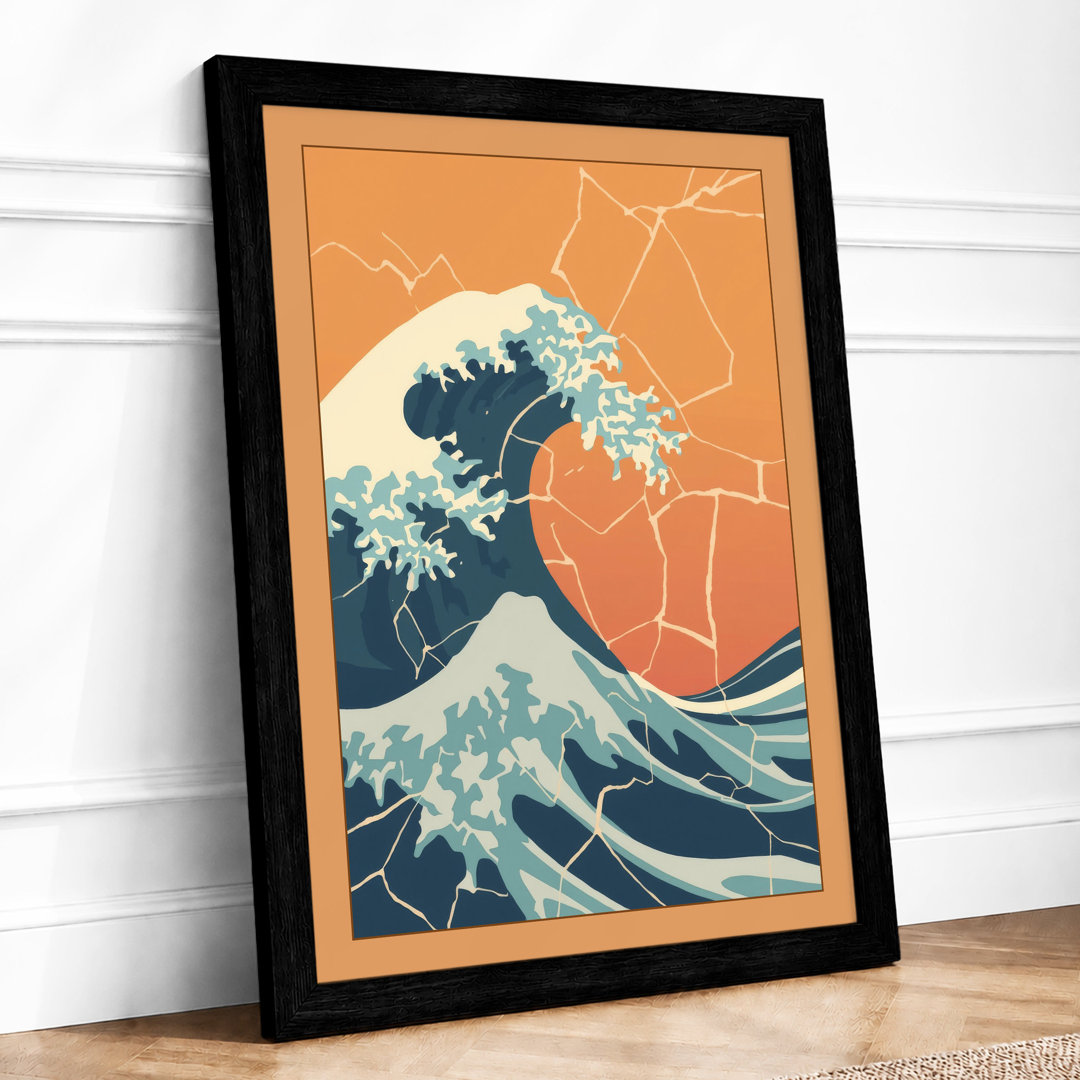 Great Wave in Blue Japandi Framed Art Print