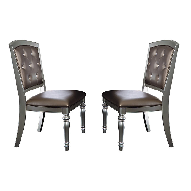 Glamour, chaises de salle à manger 2 pièces: similicuir argenté, dossier en cristal, structure en bois, profondeur d'assise de 19 po, capacité de 250 lb, 2 pièces: largeur de 21,75 po