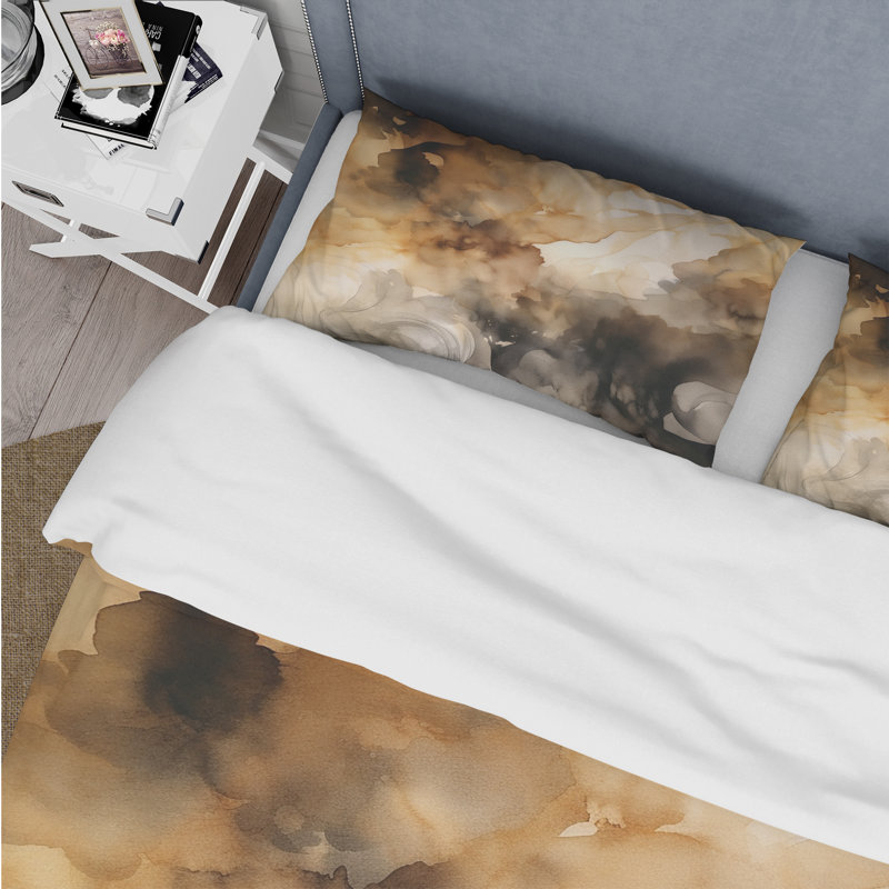 Ensemble de housse de couette à motif abstrait brun et crème, Housse de couette très grand et 2 très grandes t