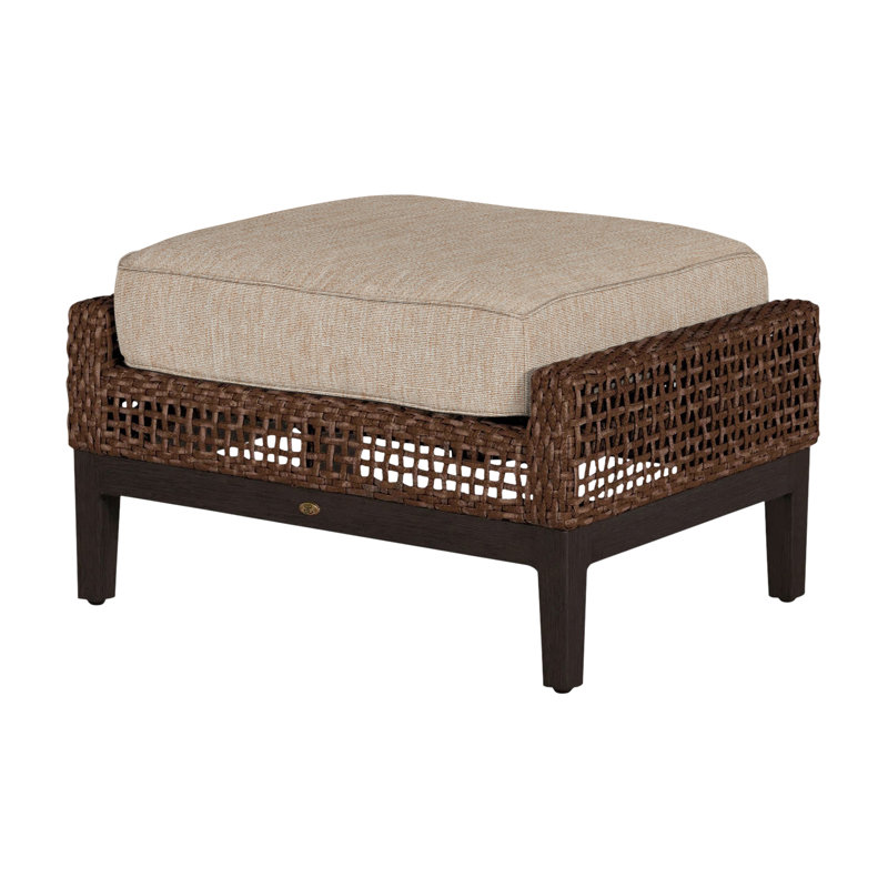 Repose-pieds d'extérieur tissé en osier Peninsule, Welt + bourre standard, Toile sable, Acajou / châtaignier