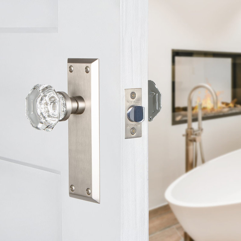 New York Plate with Waldorf Door Knob, Satin Nickel, 2-3/8"