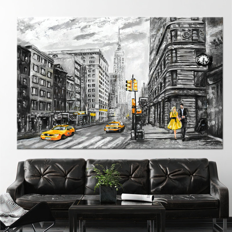 Romantic Couple Amidst New York Cityscape Abstract Wall Art, Wrapped Canvas, 25cm H x 35cm W, Does Not Apply
