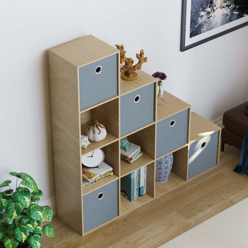 Penhook 128cm H x 128cm W Cube Bookcase, Grey, Oak