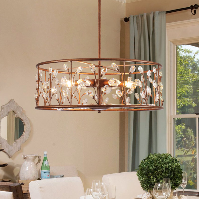 Phillipston 6-Light Vintage Bronze Drum Crystal Chandelier