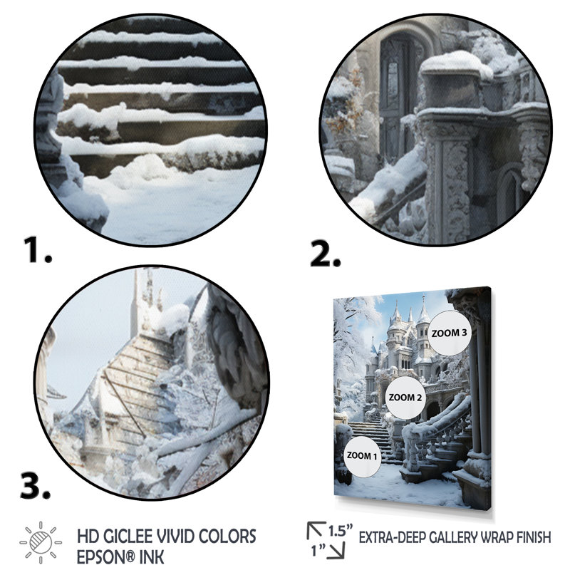 Drumahitt Castles Frozen Fortress Icy, reproduction d'art sur toile, H 32 po x l 24 po x P 1 po, Cadre photo blanc