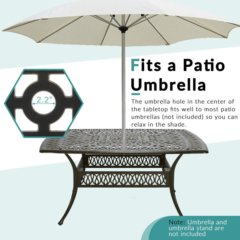 9-Piece Outdoor Furniture Dining Set For 8, All Weather Cast Aluminum Patio Dining Set- Large 64" Square Table With Umbrella Hole And 8 Cushioned Chairs, Patio Table And Chairs Set