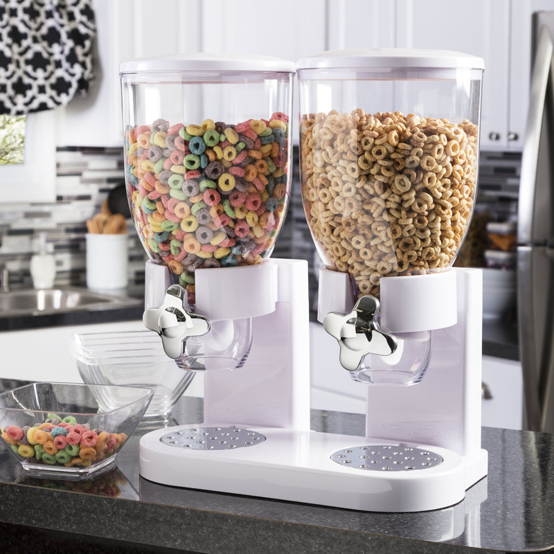White Dual Canister Dry Food Dispenser with Chrome Accents