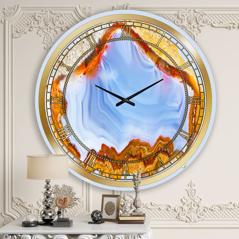 Bleu bohémien et pierres précieuses dorées - horloge murale moderne, Grand