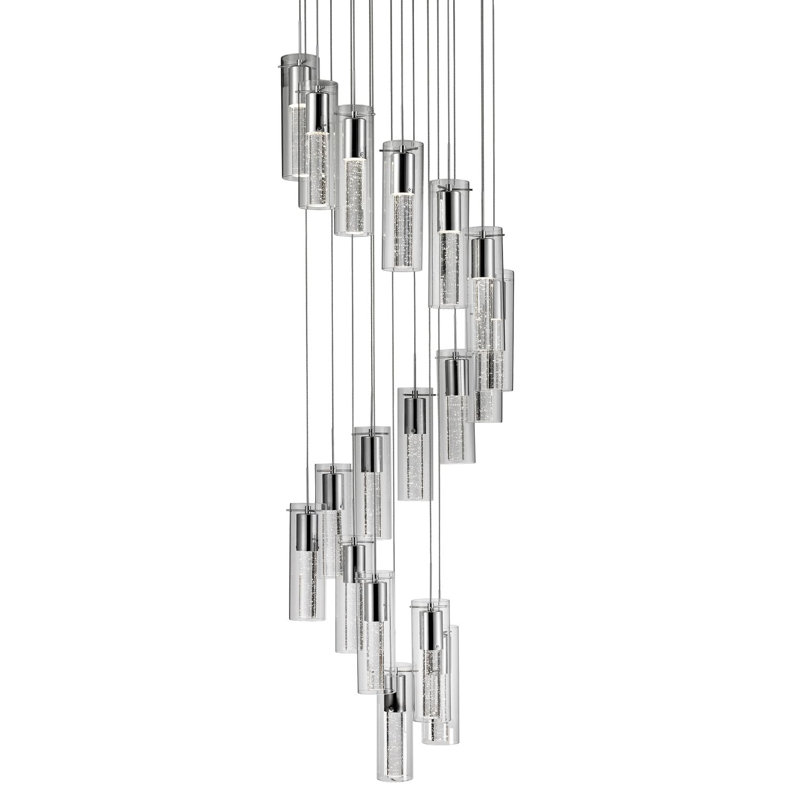 18 - Light Chrome LED Cluster Pendant, 181.25" H x 19.63" W x 19.63" D