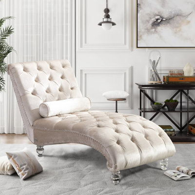 Danuta 29" Wide Armless Upholstered Tufted Chaise Lounge Chair with Lumbar Pillow and Nailhead Trim