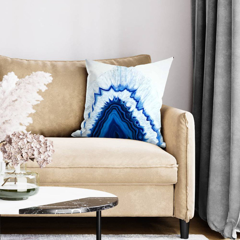 Blue and Gray Floral Polyester Square Pillow Cover