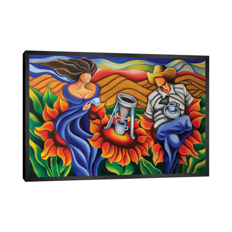 Coffee On Flowers - Painting on Canvas, Black Framed, 101.6 cm H x 66.04 cm W